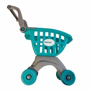 Toddler size Toy plastic Walmart Shopping cart blue & gray foldable handle kids